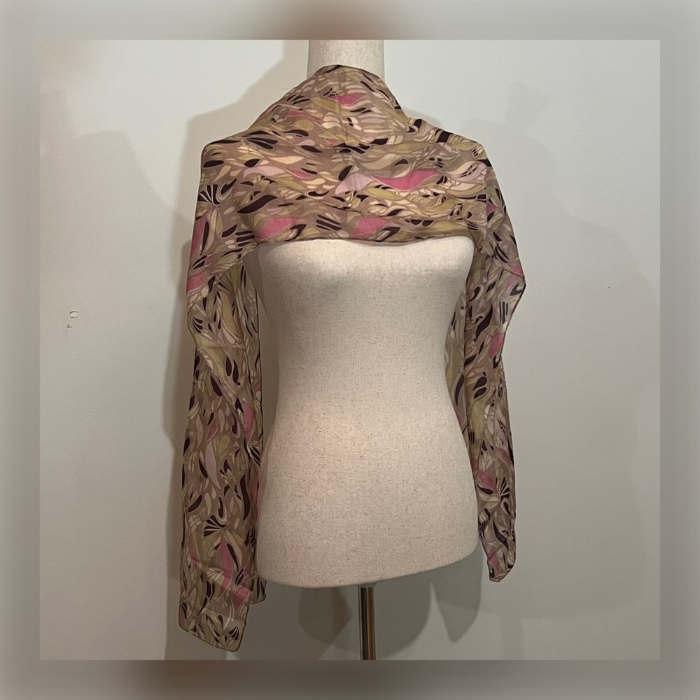 ACCESSORIZE Pure Silk Abstract Bandeau Scarf in Pink and Brown